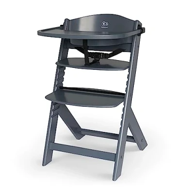 Image of Kinderkraft Wooden Highchair 3 in 1 ENOCK, Multifunctional Baby Chair, Ajustable Heigh and Footrest, Safety Harness, with Detachable Tray, for Children up to 10 Years, Gray