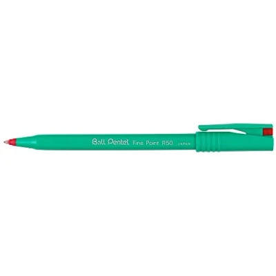 Image of Pentel 0.8 mm Tip R50 Ball Roller Pen with Green Barrel Red (1 Pen)