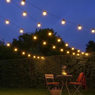 Image of Festive Lights ConnectGO Outdoor Garden Festoon Frosted Cap Bulbs with Black Rubber Cable Extendable Plug (Warm White, 10m)