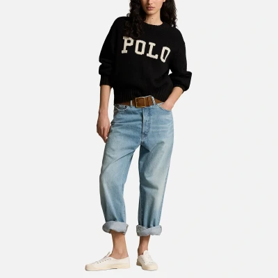 Image of Polo Ralph Lauren LOGO Crewneck Sweater Jumper, Women&#039;s, Size: XL, Black/cream