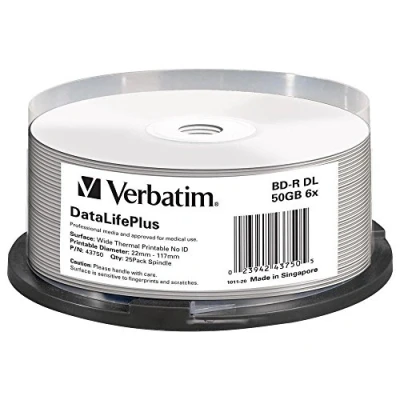 Image of Verbatim BD R Blu ray Disc 50 GB, White Printable Surface, 6X Burning Speed, DataLifePlus, 25 Pack Spindle