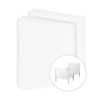 Image of 2X Jersey 100% Cotton Fitted Sheet for 160 x 80 cm Extendable Toddler Junior Bed Mattress (White)