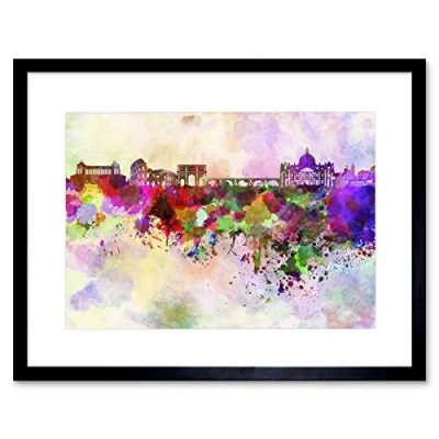 Image of Wee Blue Coo Painting Illustration Cityscape Paint Splash Skyline Rome Framed Wall Art Print