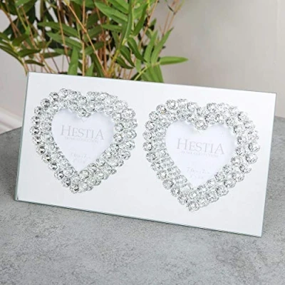Image of Hestia 3&quot; x Mirror Glass Double Hearts Photo Frame