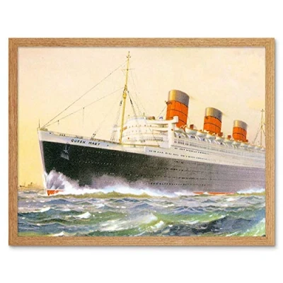 Image of Wee Blue Coo Painting Ship Sail Boat Rms Queen Mary Art Print Framed Poster Wall Decor 12X16 Inch