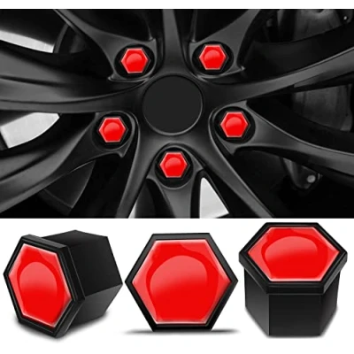 Image of Biomar Labs 16pcs Wheel Nut Covers 4 pcs Locking Bolt Caps Universal Removal Tool Red Gloss 19mm LB 2