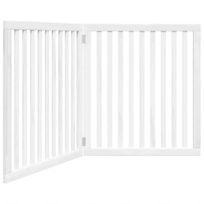 Image of vidaXL Dog Gate Foldable 2 Panels Pet Barrier White Poplar Wood 80x90cm Panel Dimensions Freestanding, No Installation Needed