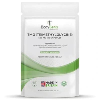 Image of Bodygenix TMG (Trimethylglycine) Capsules 500mg Antioxidant Digestion Liver Cardiovascular Health Support Vegan Friendly Natural Supplement 120 4 Month Supply
