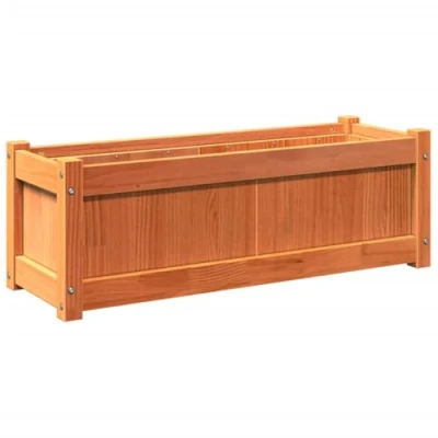 Image of vidaXL Garden Planter in Wax Brown Solid Wood Pine, Ideal for Outdoors, Balcony and Patio, Spacious Rustic, Assembly Required, Dimensions: 90 x 31 cm