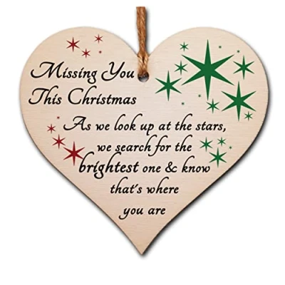 Image of Handmade Wooden Hanging Heart Plaque Gift to Remember Lost Loved Ones at Christmas