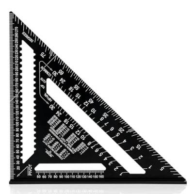 Image of Rafter Square Metric 12 inch, Aluminum Carpenters Roofing Square, Woodwork Square,Triangle Ruler Protractor Woodworking Speed Metric, for Angle Measuring Marking