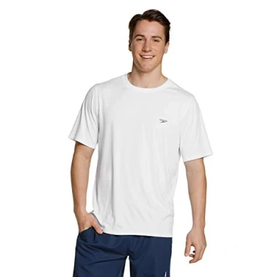 Image of Speedo Men&#039;s Short Sleeve Easy Rash Guard Swim Shirt with Uv and UPF 50+ Protection, Basic White, Large