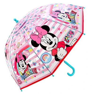 Image of TDL Minnie Mouse Umbrella Kids Childrens Brolly POE Dome Transparent Folding Stick