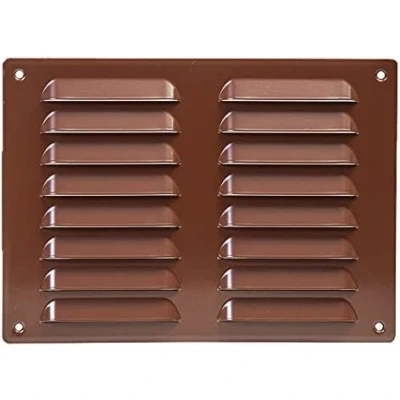 Image of Metal Air Vent Grille 260mm x 190mm with Fly Screen Flat Louvre Duct Cover (Brown)