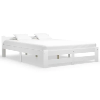 Image of vidaXL Scandinavian Style Double Bed Frame 140x200 cm Solid Pine Wood with Plywood Slats Sturdy and Durable Graceful White Finish
