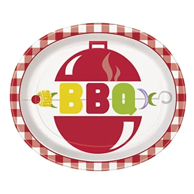 Image of Unique 24938 Oval Paper Plates Classic Barbecue Party Pack of 8, Multicolour