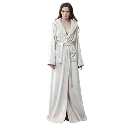 Image of KINOW Luxurious Fluffy Dressing Gown Women Soft Fleece Nightgown House Coats Beige M