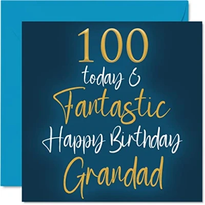 Image of Fantastic 100th Birthday Cards for Grandad 100 Today &amp; Happy Card from Grandson Granddaughter, Gifts, 145mm x Greeting