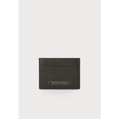 Image of Armani Exchange Men&#039;s Essential, Back Embossed Monogram, Front Lettering Logo Plate Travel Accessory Envelope Card Holder, Black, One Size