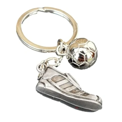 Image of Fat catz copy Unisex Silver Tone Mini Metal Football Soccer Boot &amp; Ball Keyring