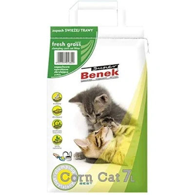 Image of Super Benek 100% Natural Clumping Corn Cat Fresh Grass Litter 3 x 7 Litres