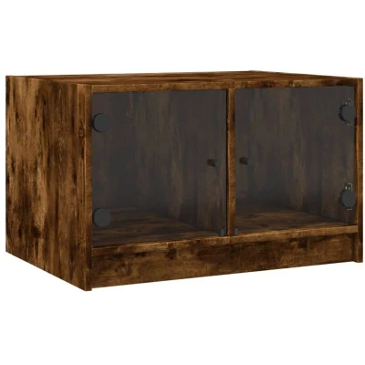 Image of vidaXL Coffee Table with Glass Doors Smoked Oak 68x50x42 cm