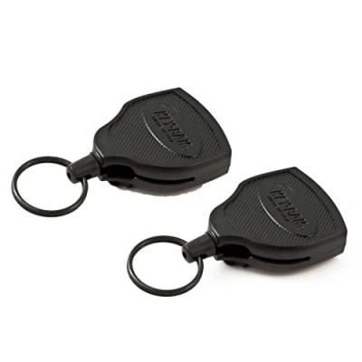 Image of Key Bak Super 48 Locking Professional Heavy Duty Self Retracting Reel with Retractable Kevlar Cord, 48&quot; Black (2 Pack) (48&quot;/8oz) [Pack of 2]