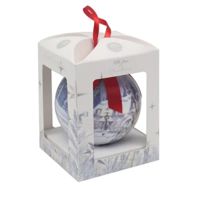 Image of Lesser &amp; Pavey Christmas White Bauble in Gift Box Idea for Xmas Themed Bauble, UK Design, Tree Decoration