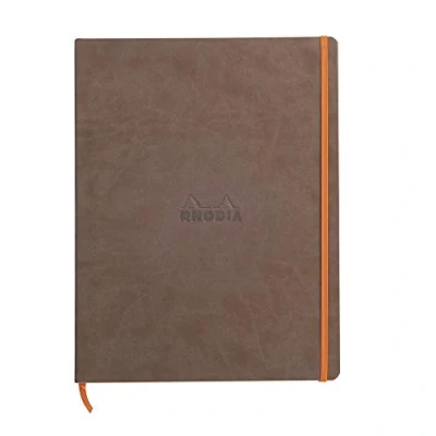 Image of RHODIA 117703C Chocolate Flexible Notebook A4+ Lined 160 Detachable Pages Ivory Clairefontaine Paper 90 g/m Bookmark, Elastic Closure Faux Leather Cover Rhodiarama Collection