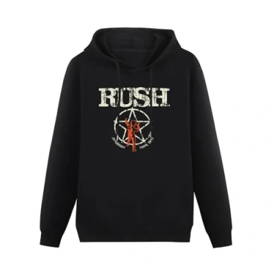 Image of AuduE Rush &#039;American Tour 1977&#039; Long Sleeve Mens Hoody With Pocket Sweatershirt, Hoodie Size XL Black