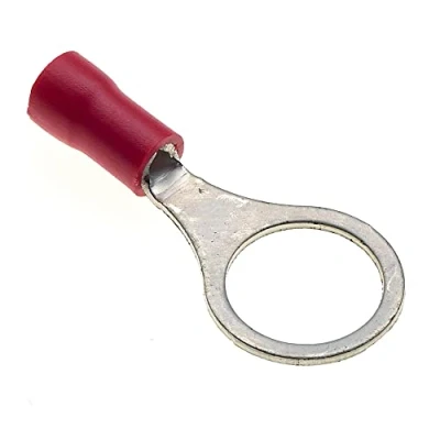 Image of Ring Crimp Terminal Pack of 100, Red, 10mm, 25A, 22 16 AWG Heat Shrink Connectors, Tinned Copper Insulated Wire Terminals