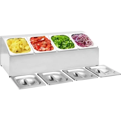 Image of vidaXL Stainless Steel Gastronorm Container Holder with 4 GN 1/6 Pans and Lids Easy to Clean Dishwasher Safe for Restaurants, Homes Parties