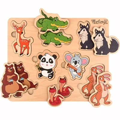 Image of Pikatoyz Learning Toys for 1 2 3 year old kids. Travel Game consisting of Montessori with forest animals. Ideal Jigsaw Wooden Puzzles Gifts. Educational Babies and Children.…