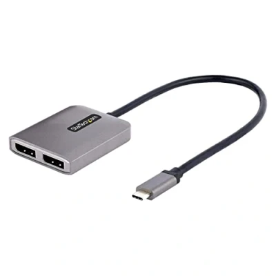 Image of StarTech.com USB C to Dual Displayport 1.4 Adapter, Type Muliti Monitor MST Hub, 5K 60Hz DP Laptop Display Extender / Splitter, HDR, Extra Long Built In Cable, Windows Only (MST14CD122DP)
