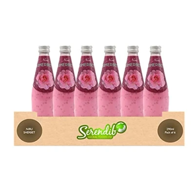 Image of Niru Sherbet Drink 290ml Pack of 6 Rose Flavour with Basil Seed, NATA De Coco, &amp; Noodle Free from Preservatives Product Thailand