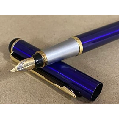Image of Jinhao Baoer 801 Luxury Executive Regal BLUE Steel Fountain Pen Writing Set + 5pk Cartridges...(Blue Ink Cartridges, in Finish) …