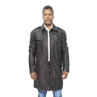 Image of Infinity Leather Mens Trench Coat Hamburg Brown Nappa Size 5XL