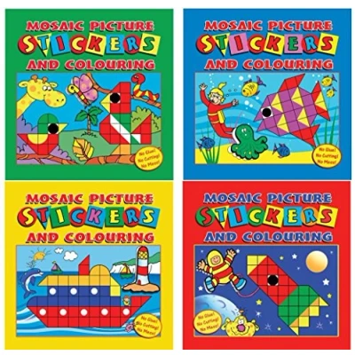 Image of WF Graham Mosaic Sticker Picture Books Create &amp; Colour Childrens Activity Party Bag Fillers (Set of 4)