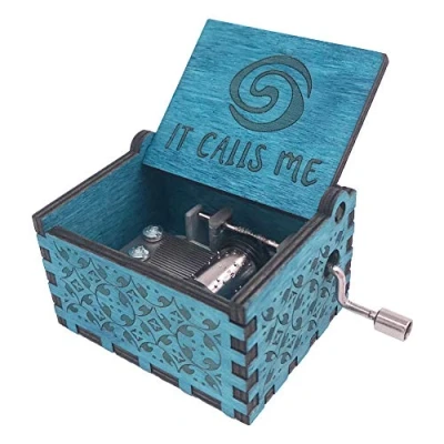 Image of Moana Music Box Hand Crank Musical Carved Wooden,Play the Thame Song of Moana,Blue