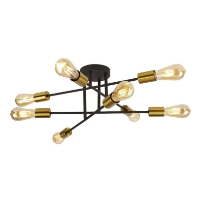 Image of Armstrong 8 Light Semi Flush Ceiling Matt Black, Satin Brass, E27