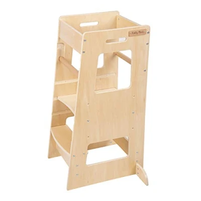 Image of KiddyMoon Kitchen Helper For Kids Step Stool Learning Tower Children Chair Adjustable Height Level Montessori Furniture, Babies Gadgets, ST 003, Natural