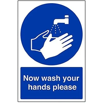 Image of V Safety 43008AU R Now Wash Your Hands Please Sign Portrait 200mm x 300mm 1mm Rigid Plastic, Blue