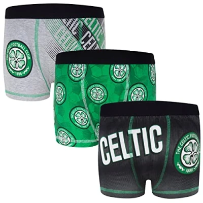 Image of Celtic FC Official Football Gift 3 Pack Crest Boys Boxer Shorts 4 Years