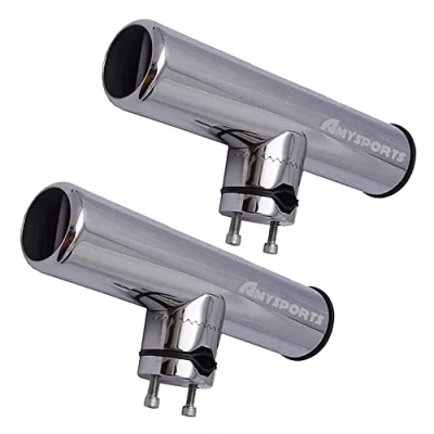 Image of AMYSPORTS Rail Mount Rod Clamp Holders Boat Steel Fishing Stainless Rods Holder Adjustable Marine Side Mounted Support for Kayak Boats Rails 3/4&quot; to 1&quot; 19mm 25mm 2pcs