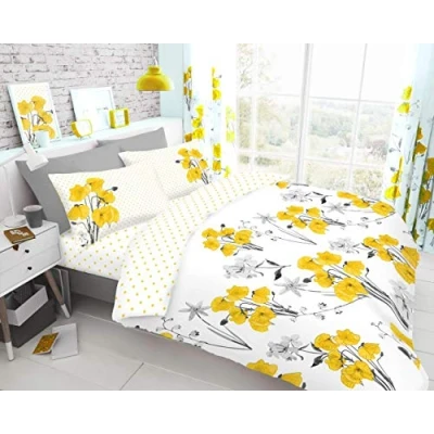 Image of GC GAVENO CAVAILIA Printed Duvet Cover Sets, Reversible Bedding Bed Set, Polycotton Quilt Covers, Neve Yellow, Double