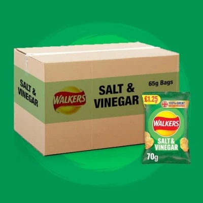 Image of Walkers Salt &amp; Vinegar Crisps PMP 18x70g Sold By Fantatsic Trade Store Wholesale Box Price