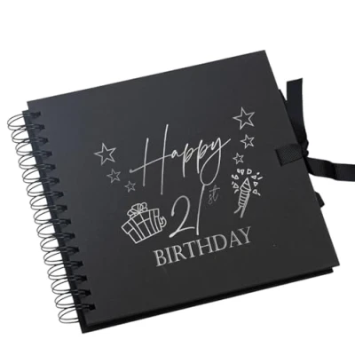 Image of 21st Birthday Present Black Scrapbook, Guest Book, Photo Album Silver Script