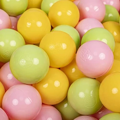 Image of KiddyMoon Soft Plastic Play Balls 100 Balls/7Cm 2.75In Multi Colour Made In EU, Light Green/Yellow/Light Pink
