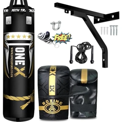 Image of Punch Bag Boxing Training, filled 4ft Heavy Duty set, Wall Bracket Punching Gloves, Kickboxing MMA Grappling Muay Thai Karate BJJ, Adult Home Gym Fitness