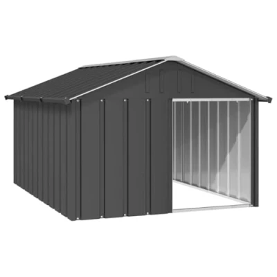 Image of vidaXL Spacious and Durable Anthracite Dog House Galvanised Steel Kennel Cage with Protective Roof, Ideal Outdoor Shelter Easy Assembly, Comfortable Sturdy